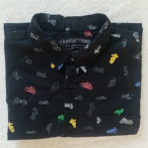 Straight Faded Black Button up Motorcycle Shirt L